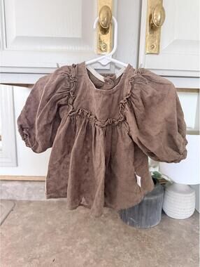 Brown Baby Dress with Matching Bloomers 6-9 Months